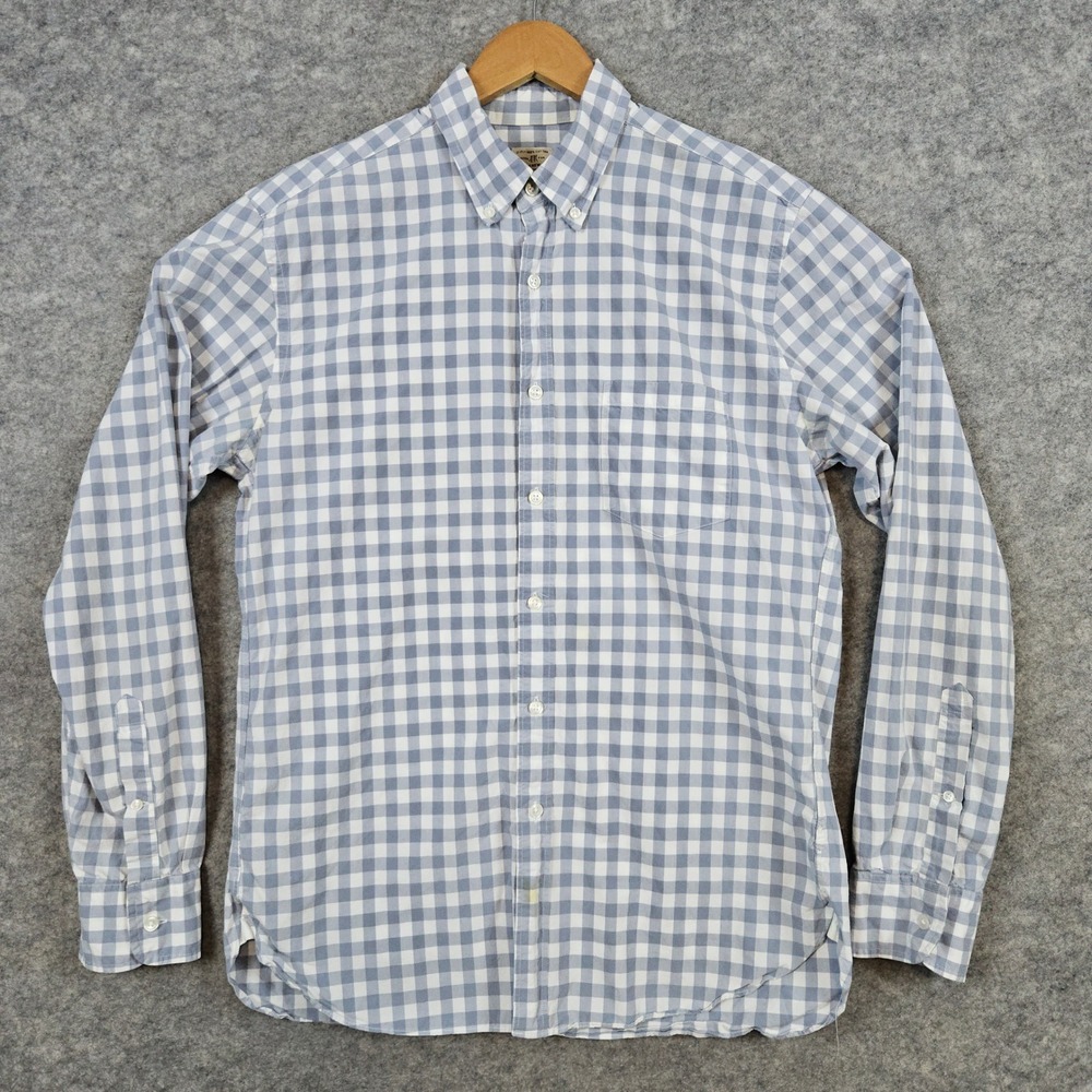 J Crew Men's Gray & White Checked Dress Shirt Size M 15-15 1/2 100% Cotton SPOT